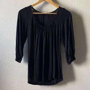 Bordeaux | Black Pleated Scoop Neck Blouse